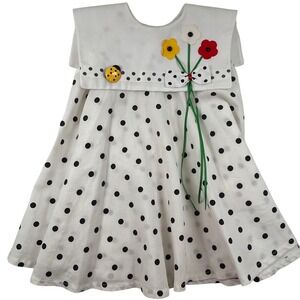 Vintage Youngsport Polka Dot Garden Dress Toddler Girls Size 4T Flowers